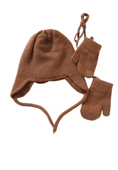 Hat and Mittens wool set Walnut