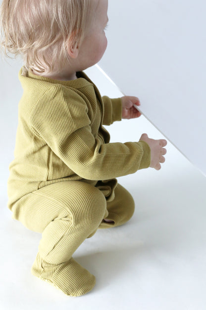 Organic Waffle Sleepsuit Mustard