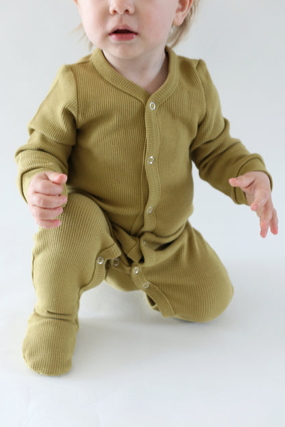 Organic Waffle Sleepsuit Mustard