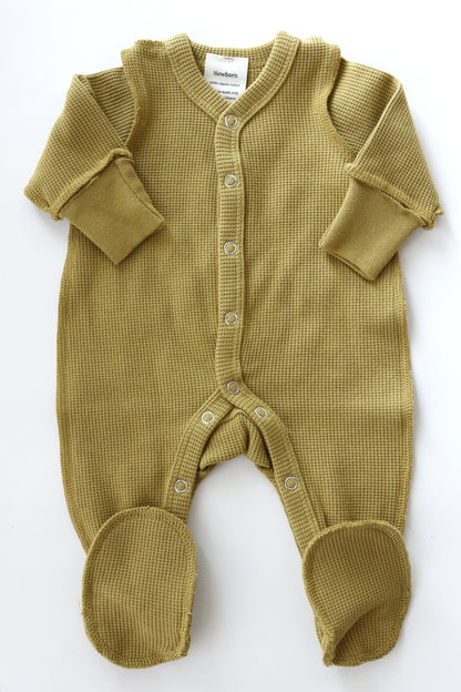 Organic Waffle Sleepsuit Mustard