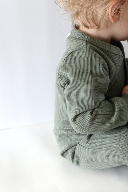 Organic Waffle Sleepsuit Seafoam